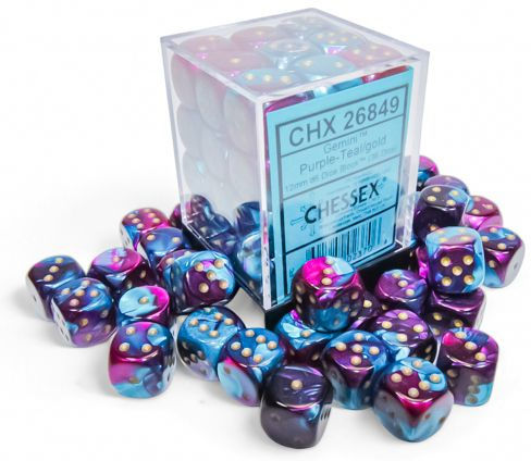 Gemini 12mm d6 Purple-Teal/gold Dice Block (36 dice)