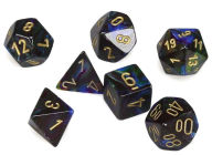Title: Lustrous Polyhedral Shadow/gold 7-Die Set