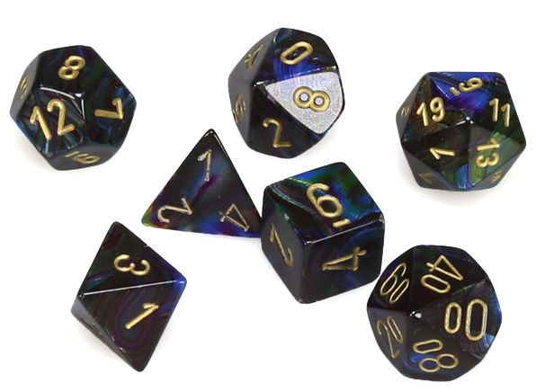 Lustrous Polyhedral Shadow/gold 7-Die Set