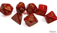 Title: Glitter Polyhedral Ruby/gold 7-Die Set