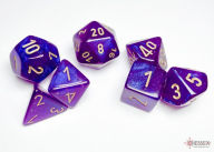 Title: Borealis Polyhedral Royal Purple/gold Luminary 7-Die Set