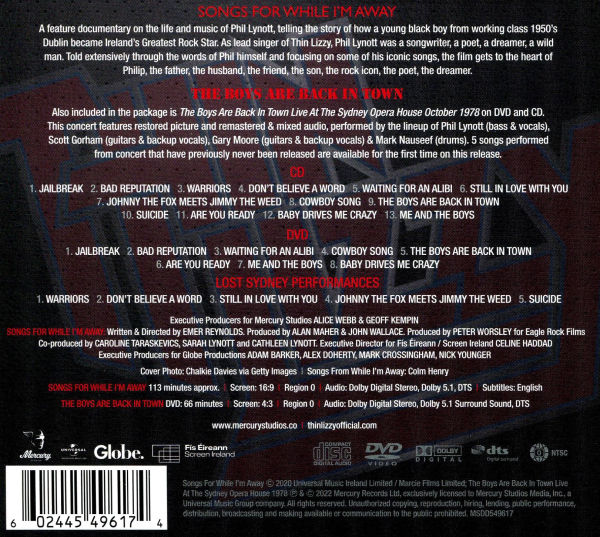 The Boys Are Back in Town Live at the Sydney Opera House October 1978/Songs for While I'm Away
