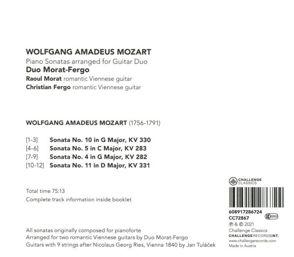 Wolfgang Amadeus Mozart: Piano Sonatas arranged for Guitar Duo