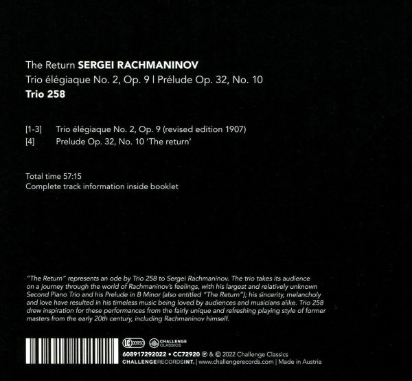 The Return: Sergei Rachmaninoff - Trio ¿¿l¿¿giaque No. 2 Op. 9; Pr¿¿lude op. 32 No. 10