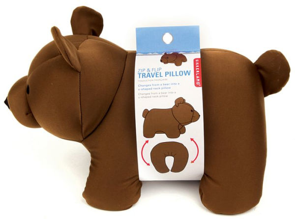 Brown Bear Zip And Flip Head Rest Travel Pillow 13.5