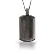 Title: Men s STEL Black Ion Stainless Steel Dog Tag Pendant with Black Cable Inlay Accent- 80762