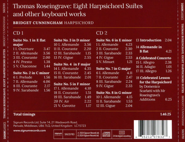 Thomas Roseingrave: Eight Harpsichord Suites and other keyboard works