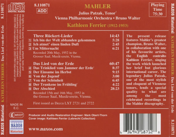 Mahler: Das Lied von der Erde; Three Rückert Lieder