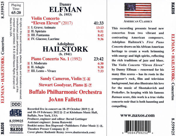 Elfman: Violin Concerto "Eleven Eleven"; Hailstork: Piano Concerto No. 1