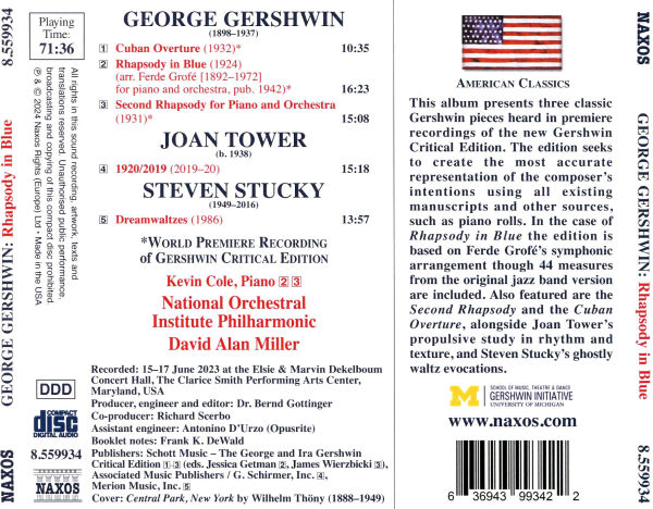 Gershwin: Rhapsody in Blue; Second Rhapsody; Cuban Overture; Tower: 1920/2019; Stucky: Dreamwaltzes