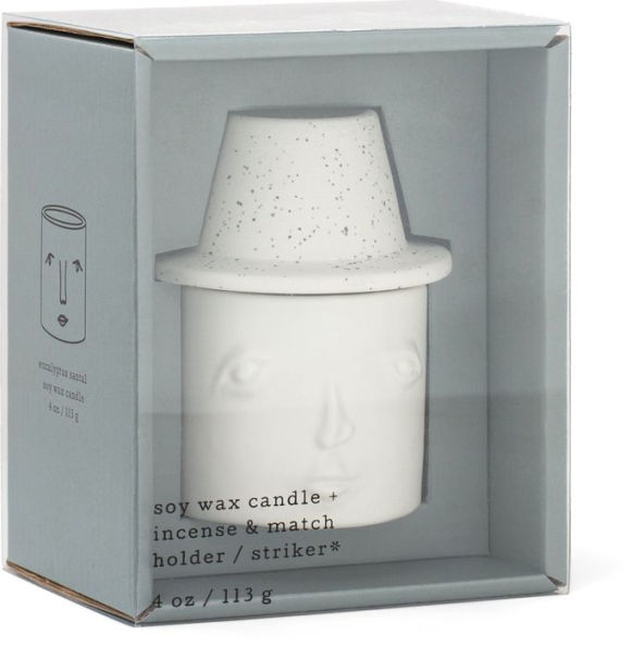 Cleo 4 Oz Candle White Ceramic Face Eucalyptus & Santal