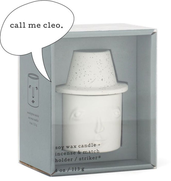 Cleo 4 Oz Candle White Ceramic Face Eucalyptus & Santal