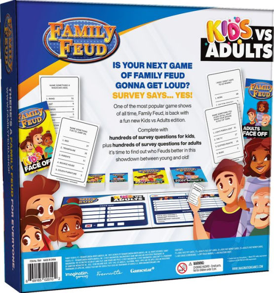  Imagination Gaming Family FEUD Kids VS Adults Edition Card Game,  Get Ready for a Family Showdown, 150 Question Cards, 50 Fast Money Cards,  Complementary App with Sound Effects from The Show 