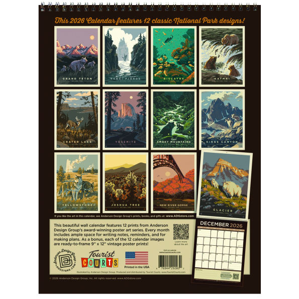 2026 Kenneth Crane National Parks Vintage Art Wall Calendar