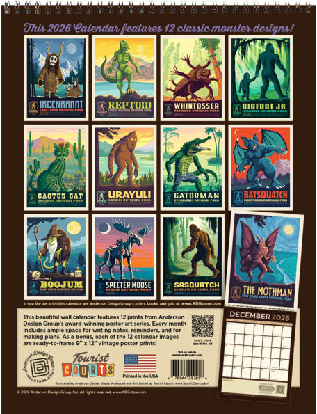 2026 Legends of the National Parks Vintage Art Wall Calendar