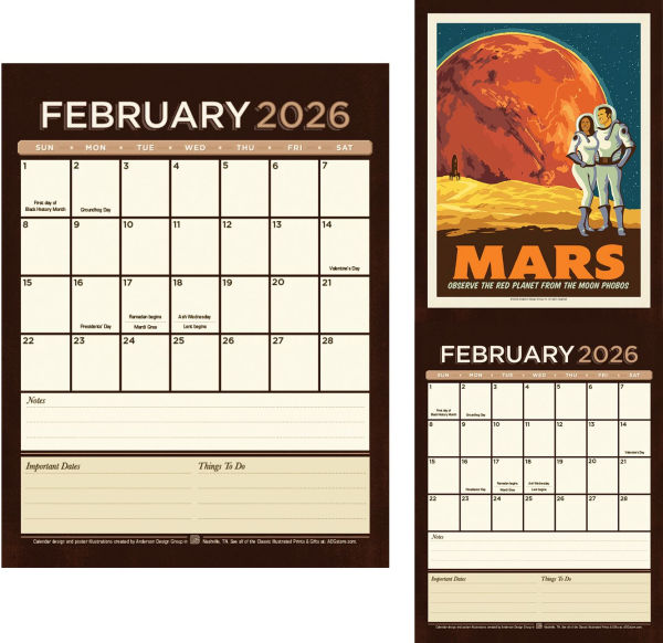 2026 Space Travel Vintage Art Wall Calendar