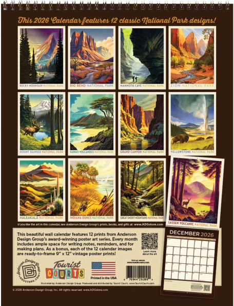 2026 Arden von Haeger National Parks Vintage Art Wall Calendar