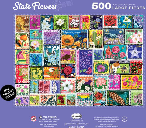 500 Large Piece State Flower Stamps Puzzle