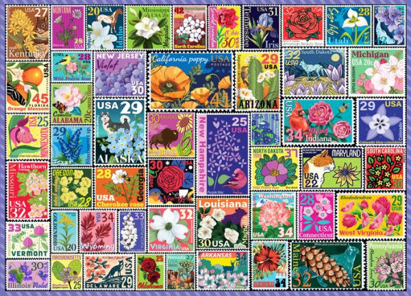 500 Large Piece State Flower Stamps Puzzle