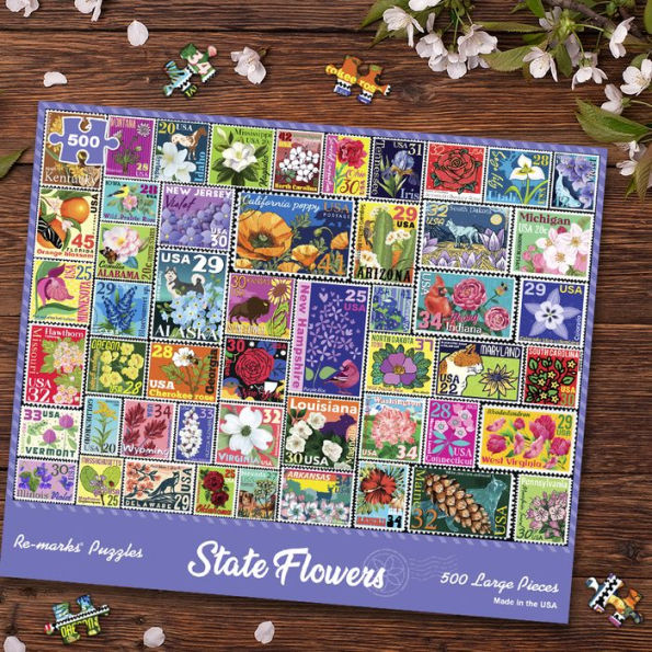 500 Large Piece State Flower Stamps Puzzle