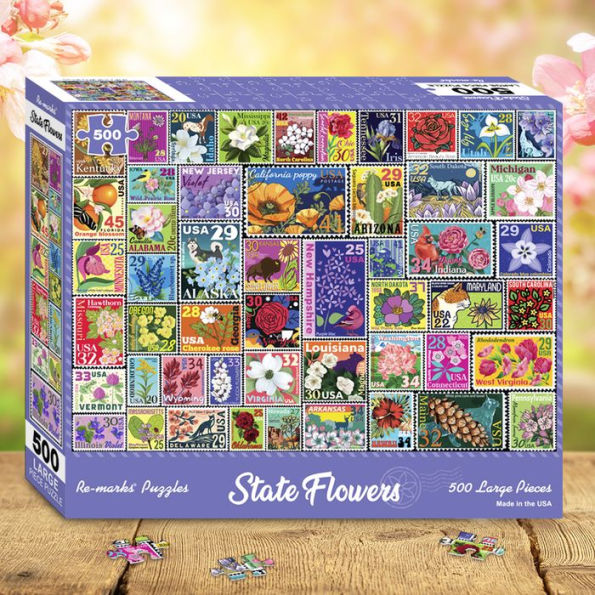 500 Large Piece State Flower Stamps Puzzle