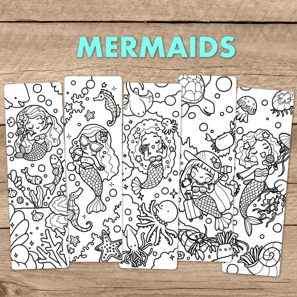 Mermaids Coloring Bookmarks Set of 5