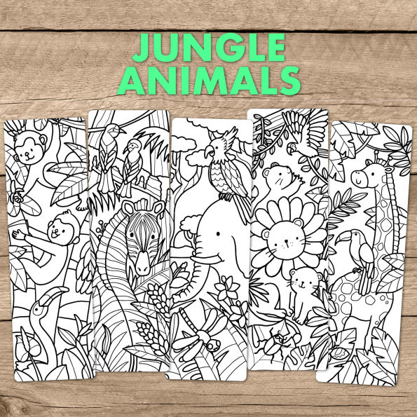 Jungle Animals Coloring Bookmarks Set of 5