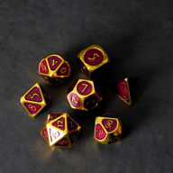 Title: 16mm Metal Poly Dice Gold w Purple Ename