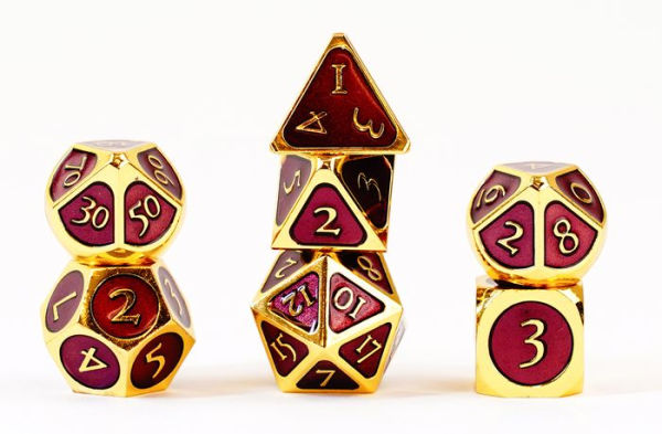 16mm Metal Poly Dice Gold w Purple Ename