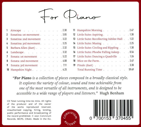 For Piano by Hugh Benham