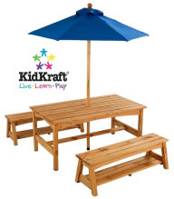 Title: Kidkraft Table & Benches with Blue Umbrella