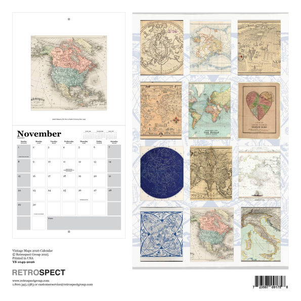 2026 Vintage Maps Wall Calendar