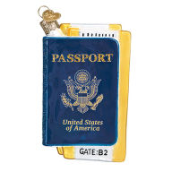 Title: Passport & Ticket Glass Ornament