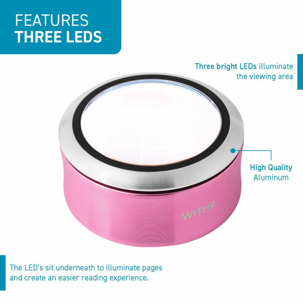 WITHit Rechargeable Lighted Dome Magnifier - Pink