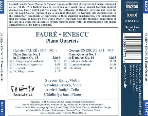 Mélodies Infinies: Fauré, Enescu - Piano Quartets