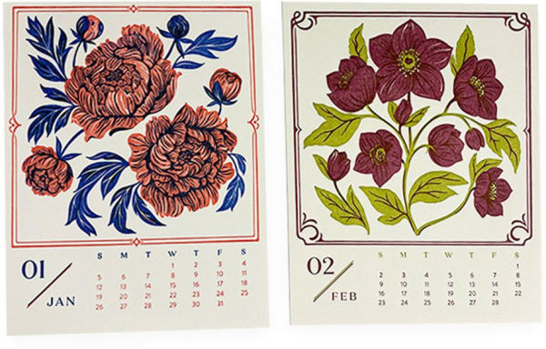 2025 Paper Source Floral Letterpress Desktop Calendar