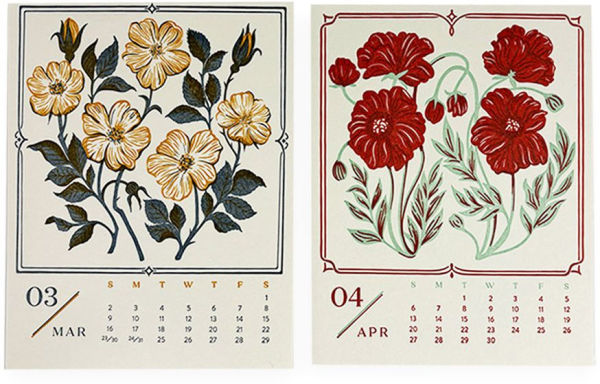 2025 Paper Source Floral Letterpress Desktop Calendar