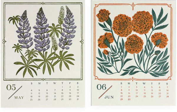 2025 Paper Source Floral Letterpress Desktop Calendar