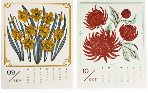 2025 Paper Source Floral Letterpress Desktop Calendar