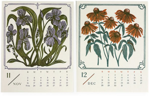 2025 Paper Source Floral Letterpress Desktop Calendar