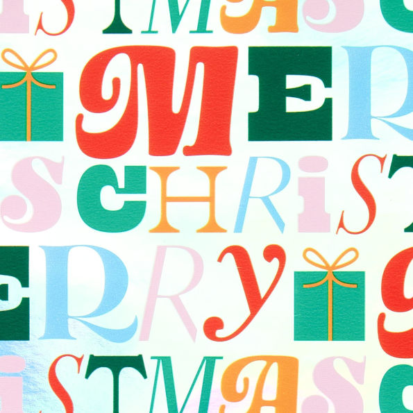 Merry Christmas Topography Continuous Roll Wrap 8'