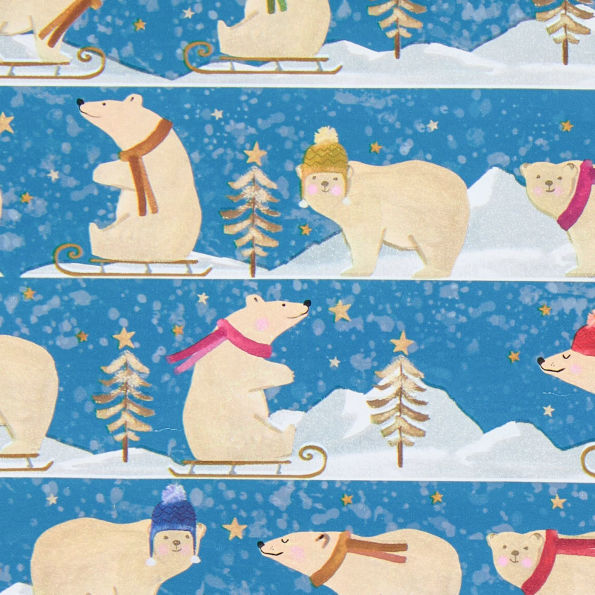 Sledding Polar Bears Roll Wrap Jumbo 10'