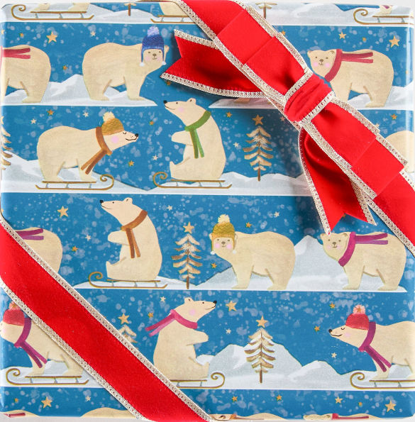 Sledding Polar Bears Roll Wrap Jumbo 10'