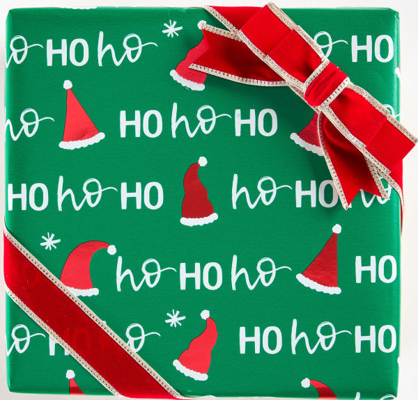 Ho Ho Ho Santa Hats Roll Wrap Jumbo 10'