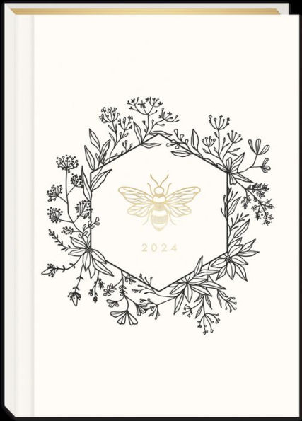 2023-2024 Floral Bee Embroidery Fabric Covered 17 Month Planner 6" x 8.5"