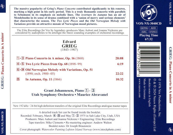 Grieg: Piano Concerto in A minor; Old Norwegian Melody with Variations; Two Lyric Pieces; In Autumn