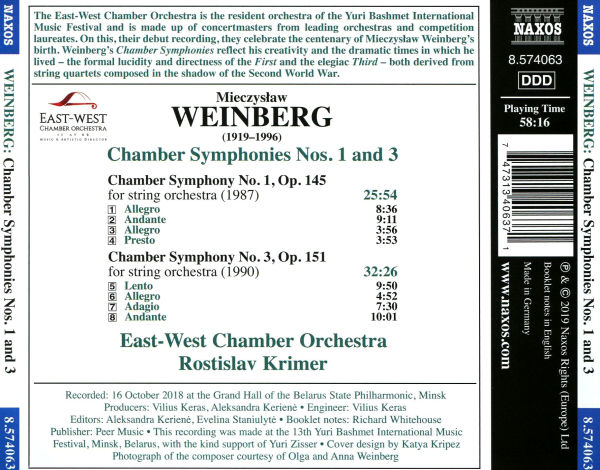 Weinberg: Chamber Symphonies Nos. 1 and 3