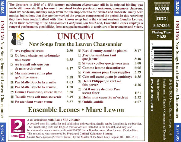Unicum: New Songs from the Leuven Chansonnier