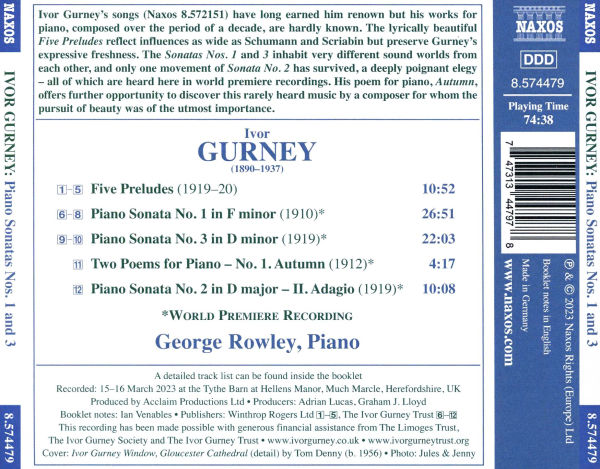 Gurney: Piano Sonatas Nos. 1 and 3; Piano Sonata No. 2 - II. Adagio; Five Preludes; Autumn