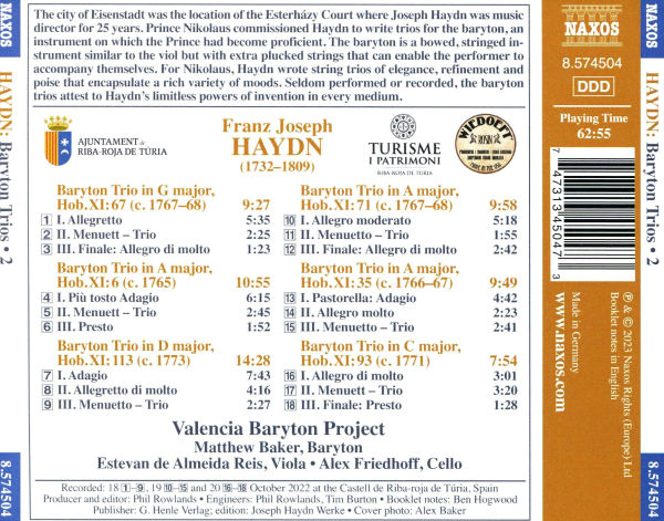 Haydn: Baryton Trios - Treasures from the Esterháza Palace, Vol. 2